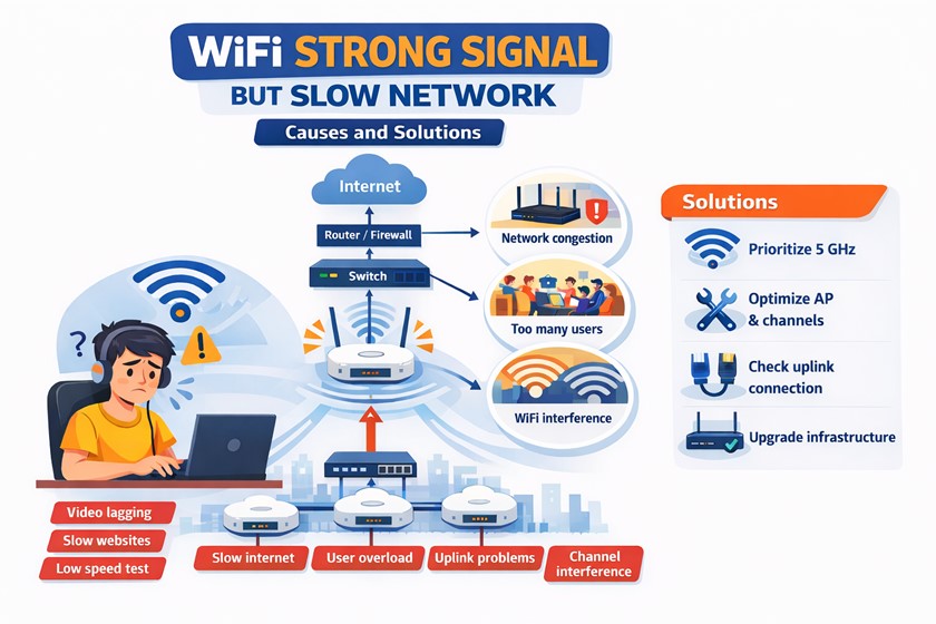 WiFi sóng mạnh nhưng mạng vẫn chậm: Nguyên nhân và cách xử lý hiệu quả